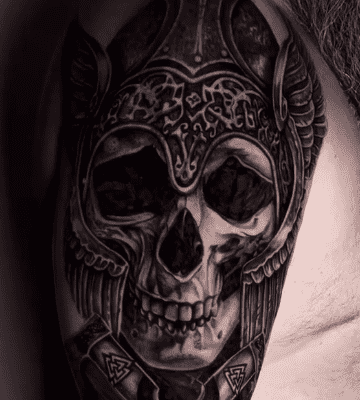 American Traditional Tattoo Art: Skull with Snake Design and Roses