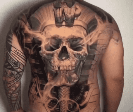 realistic skull tattoo idea, line art, b...